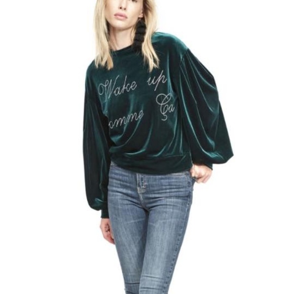 Misa Los Angeles Green Velvet Top - Picture 1 of 4